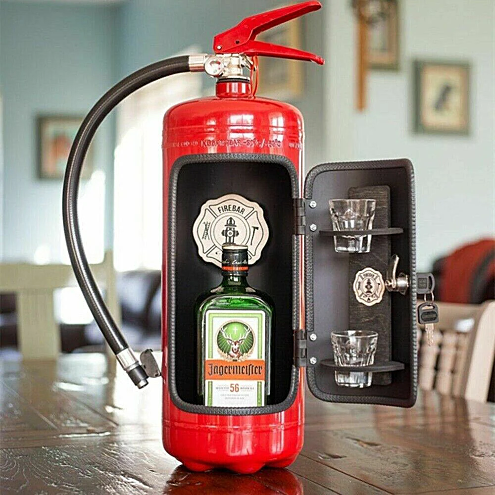 

Novelty Fire Extinguisher Mini Bar Recycle Man Cave Quirky Christmas Birthday Gift for Whisky Loving Fireman Metal Organizer Box