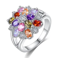flowery lady rainbow crystal ring flower glamour fashion single glamour metal ring colorful zircon party ring jewelry gift