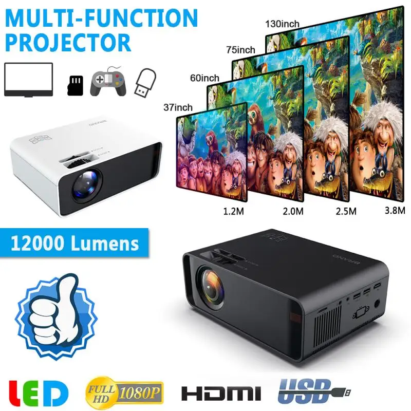 3D мультимедийный проектор 4,0 дюймов 1080P HD 12000 люмен ЖК-дисплей светодиодный фонарь 5000 часов портативный домашний кинотеатр видео мини-проектор