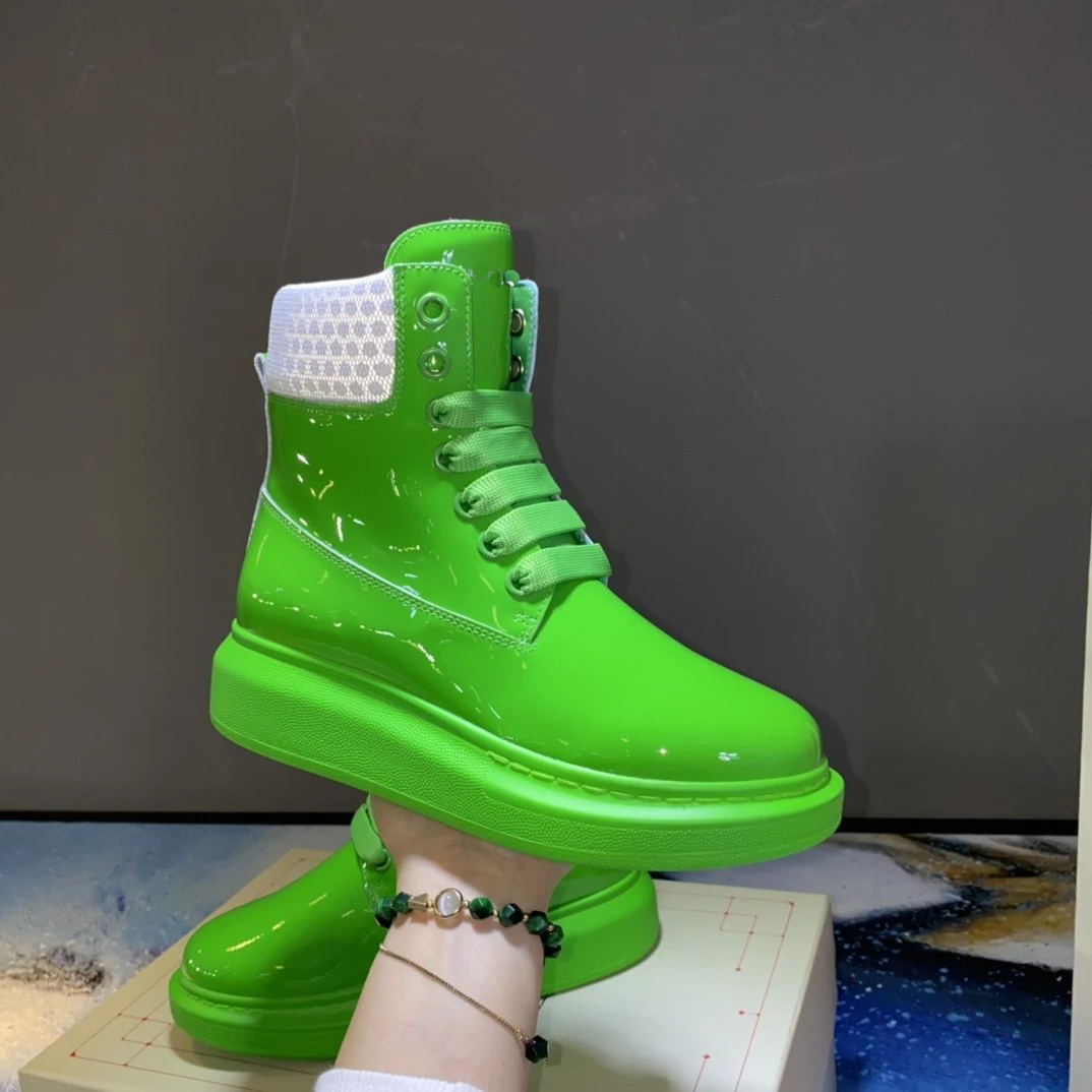 

Autumn Winter Comfort Platform Couple Boots Candy Color Genuine Leather Fashion Women Men Shoes Red Green Orange Botas De Mujer