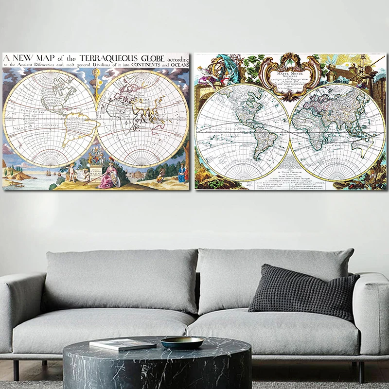 Старинная карта ретро и Ностальгический мир плакат-карта печать Картина на