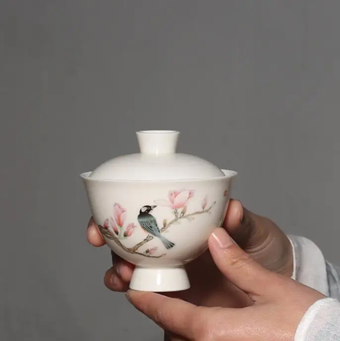 Чайный набор кунг фу из белого фарфора с ручной росписью 120 мл чайный чайная миска