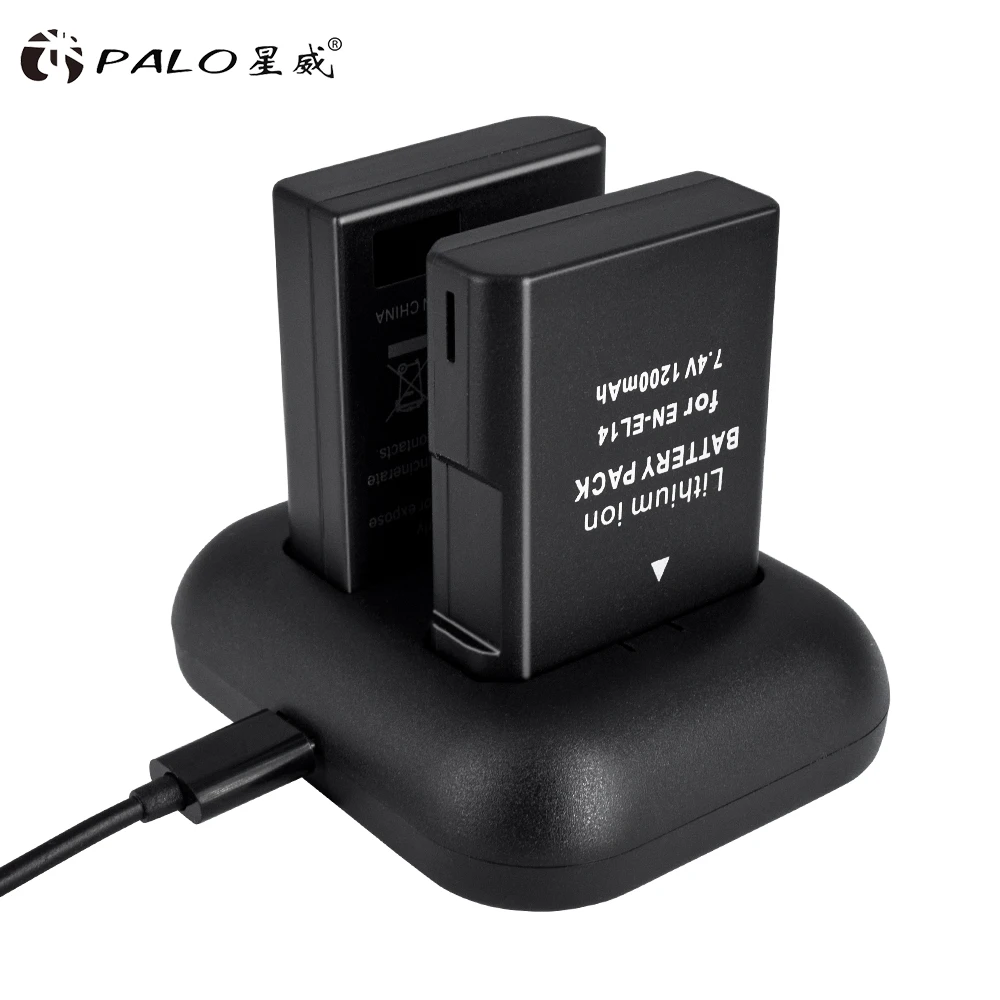 PALO 2 шт. батарея для камеры EN-EL14 7 4 в цифровой bateria en el14 + USB двойной слот зарядное