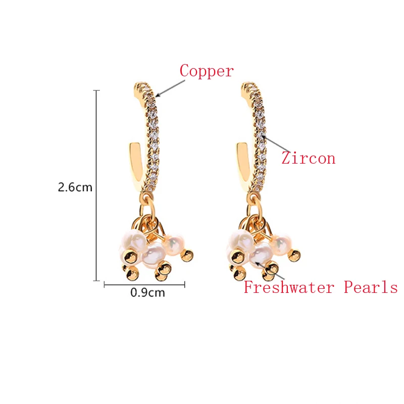 

Natural Freshwater Pearl Tassel Earrings High Quality Sweet Personality C Shape Metal Zircon Earrings Luxury Jewelry Accessories