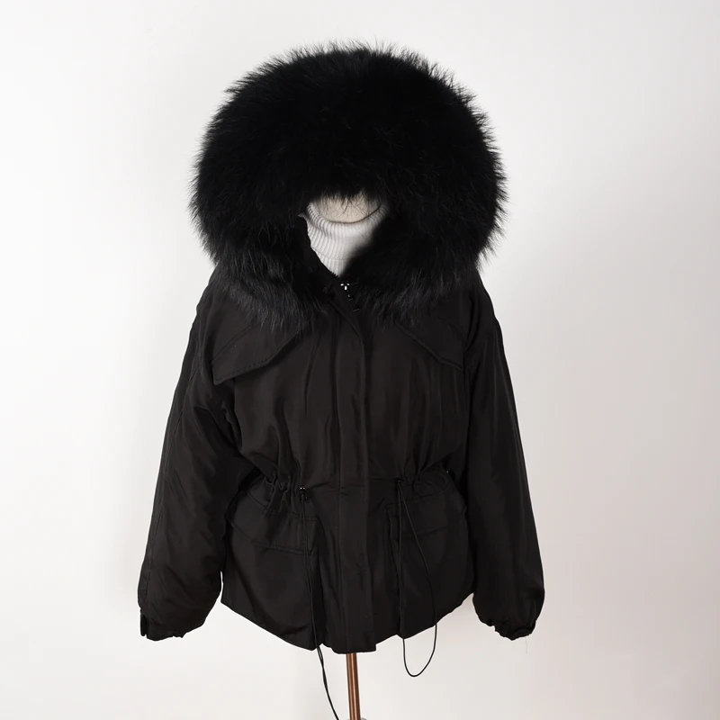 

Janveny Huge Raccoon Fur Collar Hooded 2020 Short Female Winter Feather Down Coat Women 90% Duck Down Jacket Winter Puffer Parka