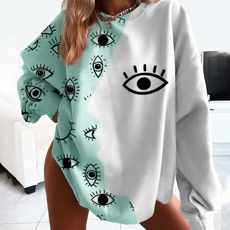 

SISPELL Print Eye Pullover Sweater For Female O Neck Long Sleeve Loose Casual Women's Sweater Streetwear Fashion Tide 2020