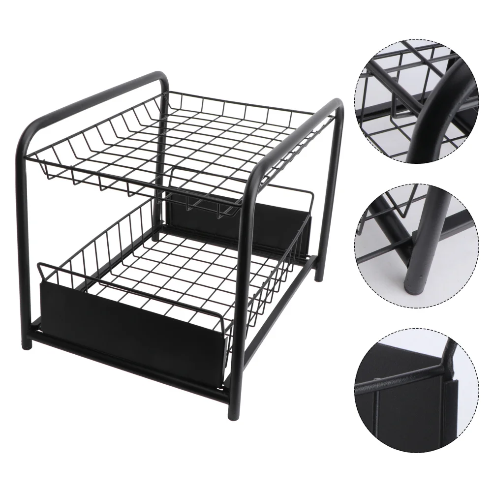 

Kitchen Storage Rack Drawer Cabinet Push-pull Type Storage Organizer (Black)