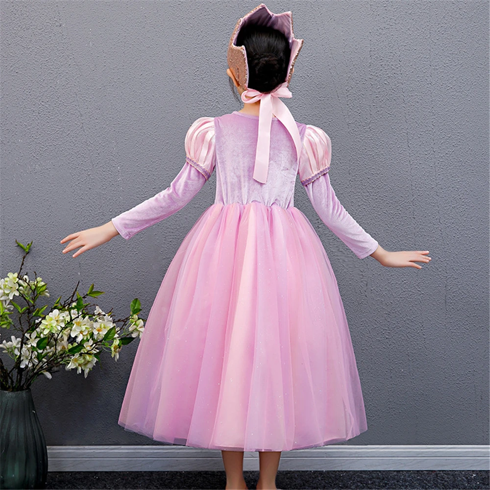 Платье в стиле Рапунцель для девочек костюм Хэллоуина спутанный розовая пачка с