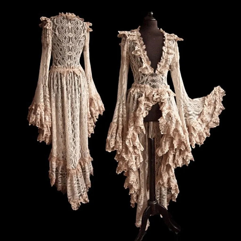 5XL плюс Размер модное женское средневековое винтажное платье осень зима рукава