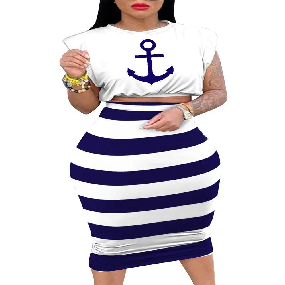 Женский летний костюм SSEURAT в полоску с футболкой и юбкой 2022 |