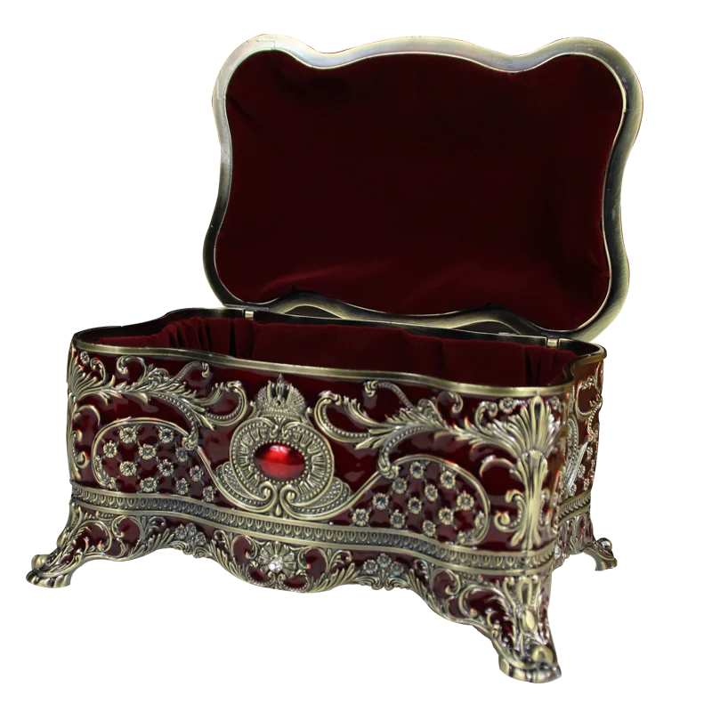 European Alloy Metal Ring and Necklace Storage Box, Cosmetic Storage Box, Bronze Color, Desk Storage Box, Z150