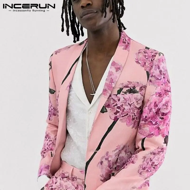 

Пиджак мужской с цветочным принтом, отложным воротником и длинным рукавом