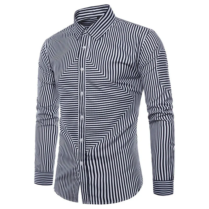 Мужская хлопковая рубашка с длинным рукавом в полоску | одежда