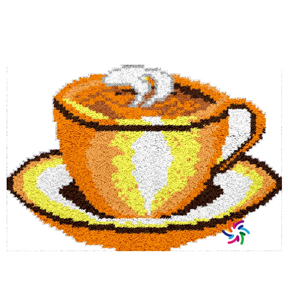 

Latch Hook Kits with Printed Pattern on Canvas Coffee DIY Rug Embroidery Set Crocheting Arts Kids