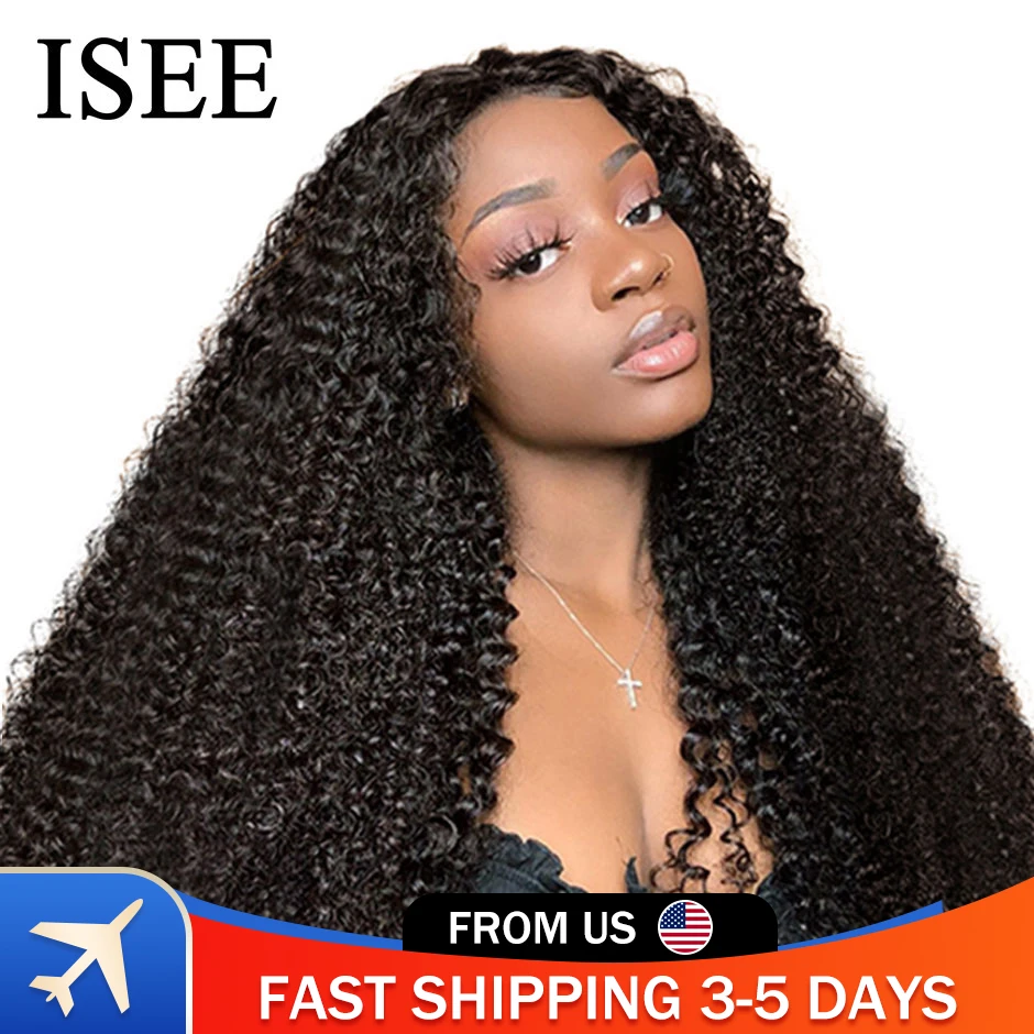 ISEE HAIR Mongolian Kinky Curly Lace Wig for Women - 13X6 HD Lace Frontal Closure and Human Hair Extensions image 2