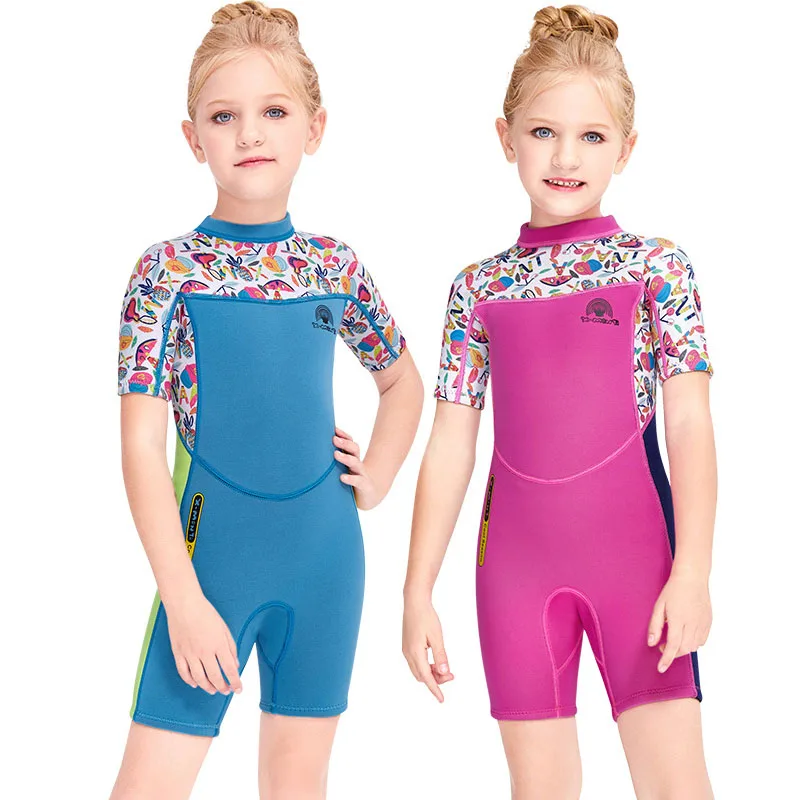

Children Neoprene Surfing Shorty Wetsuit For Girl Print Thick Jellyfish Swimsuits Kids Swimwear Diving Suit Swim Scuba