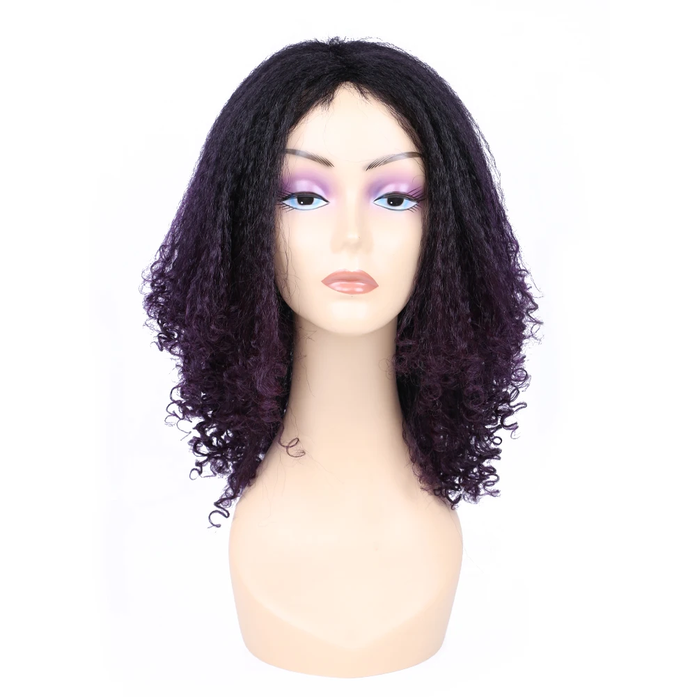 

Yaki Hair Wig Short Curly 150 Density Ombre Black Purple Color Kinky Curly Wigs for Black Women Synthetic Cosplay Wig