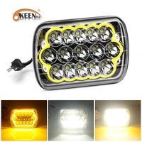 okeen 7 inch 45w led headlights with white halo ring angel eyes amber turn signal halo for jeep lada niva 4x4 uaz hunter hummer