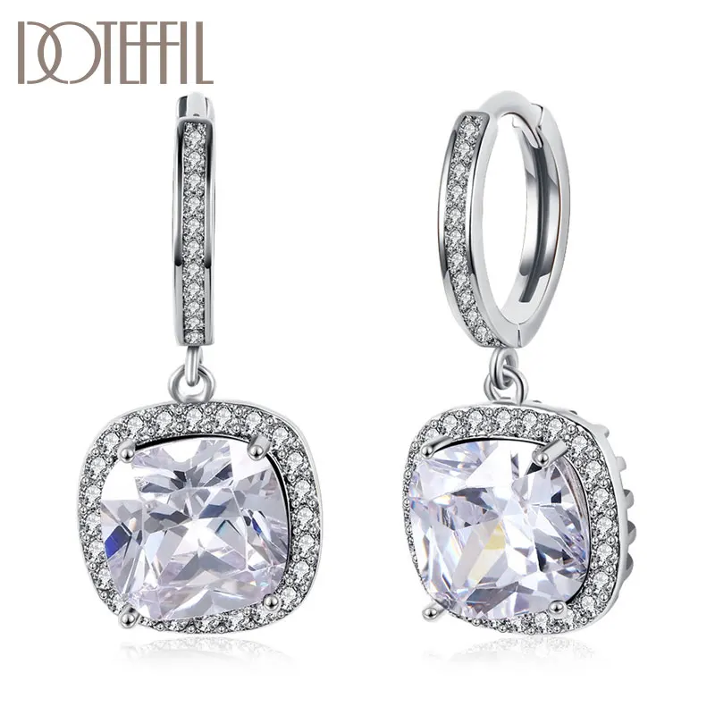 

DOTEFFIL 925 Sterling Silver/18K Gold AAA Zircon White/Blue Romantic Earrings For Women Jewelry Fashion Wedding Party Gift