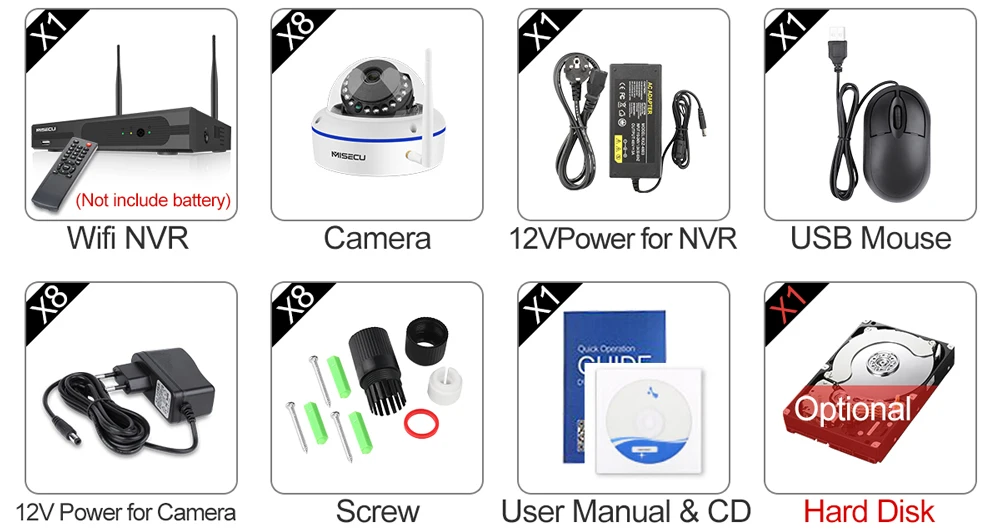MISECU 8CH 1080P HD Беспроводная NVR система с 2.0MP Крытый антивандальный Wifi камера Аудио запись ИК ночного видения комплект наблюдения
