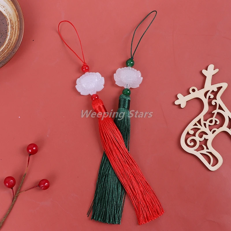 

1pc Tassel Chinese Retro White Jade Lotus Tassel Fringe DIY Alloy Craft Tassel Accessories Green/Red Ornaments Decoration