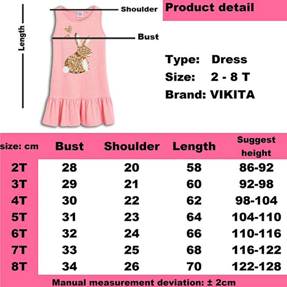 VIKITA 2019 New Brand Summer Girls Dresses Sequined Girl Clothing Princess Dress Children Costume 100% Cotton Kids Clothes | Детская