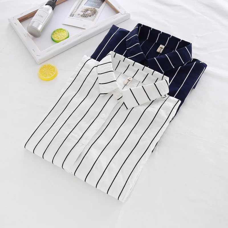 

Женская Полосатая Рубашка, новинка весны 2021, корейский веер, Корейская версия, универсальная профессиональная рубашка большого размера с д...