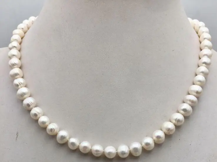 

8x9 мм белый барочный круглый жемчуг ожерелье натуральный пресноводный жемчуг женские ювелирные изделия 35 см 43 см 15 ''17''