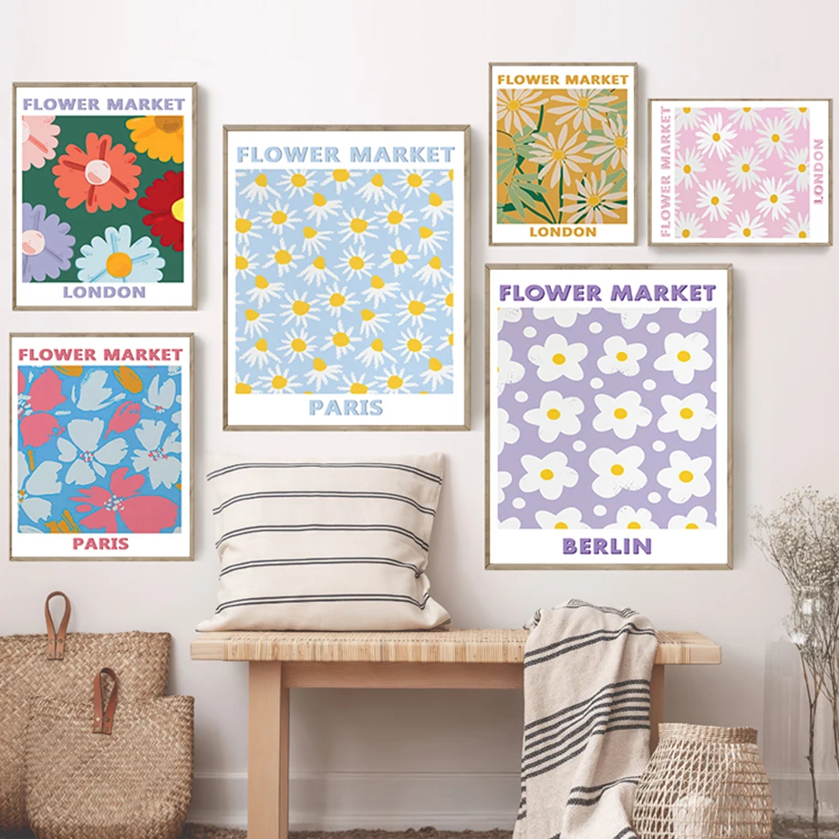 

Vintage Abstract London Flower Market Minimalist Wall Art Canvas Painting Posters And Prints Wall Pictures For Living Room Decor