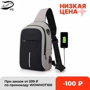Мужская нагрудная сумка Fengdong, черная водонепроницаемая сумка-слинг, с usb-разъемом, для путешествий, 2019