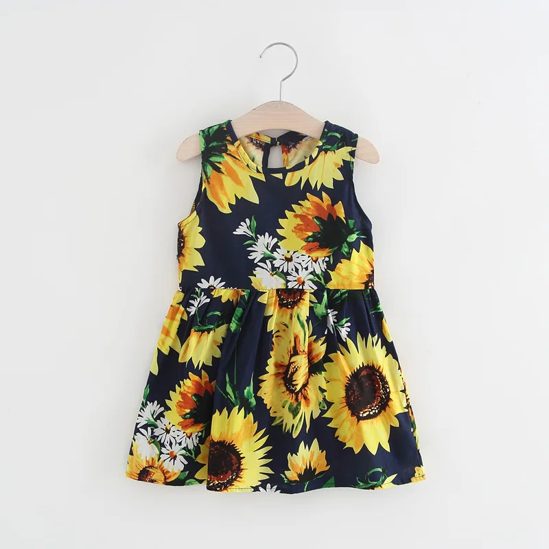 2019 Summer Girls Sunflower Dresses Kids Elegant Princess Dress Sleeveless Cute Sundress 1 2 3 4 5 6 7 Years Children Clothing | Детская