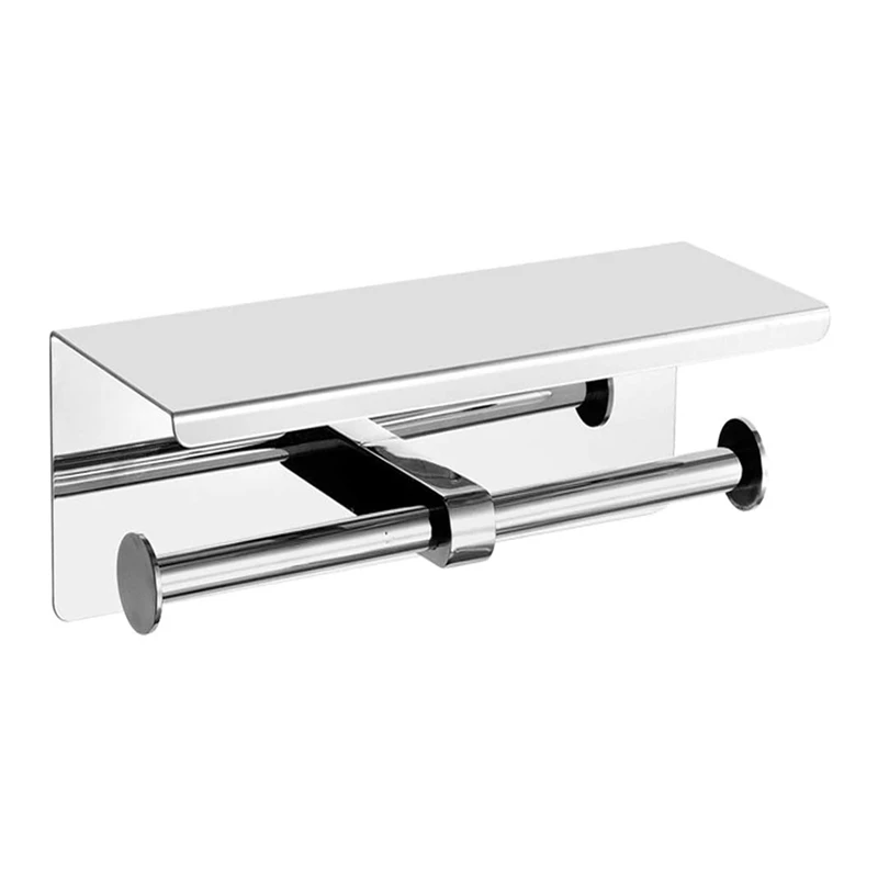 

Double Toilet Paper Holder with Phone Shelf, Dual Roll Paper Dispenser with Shelf,Toilet Tissue Roll Holder with Rack
