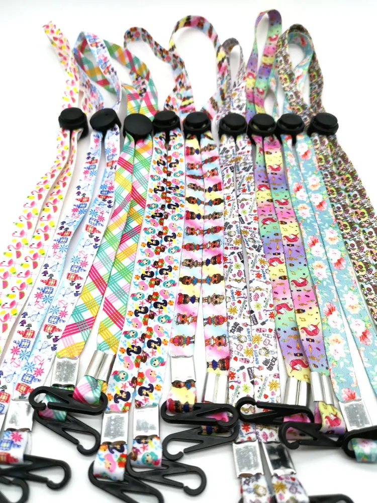 

10PCS Cartoon Adjustable Face Mask Lanyard Handy Convenient Safety Mask Ear Holder Rope Child Mouth Cover Rope Colorful 9 Ribbon