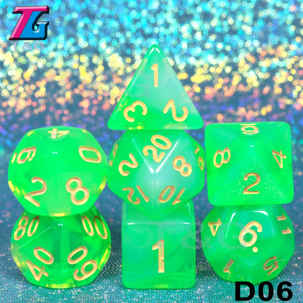 D06 7 шт./компл. многогранные TRPG игры для подземелий драконов непрозрачные D4-D20 многогранные кости Поп для настольной игры - Цвет: D06