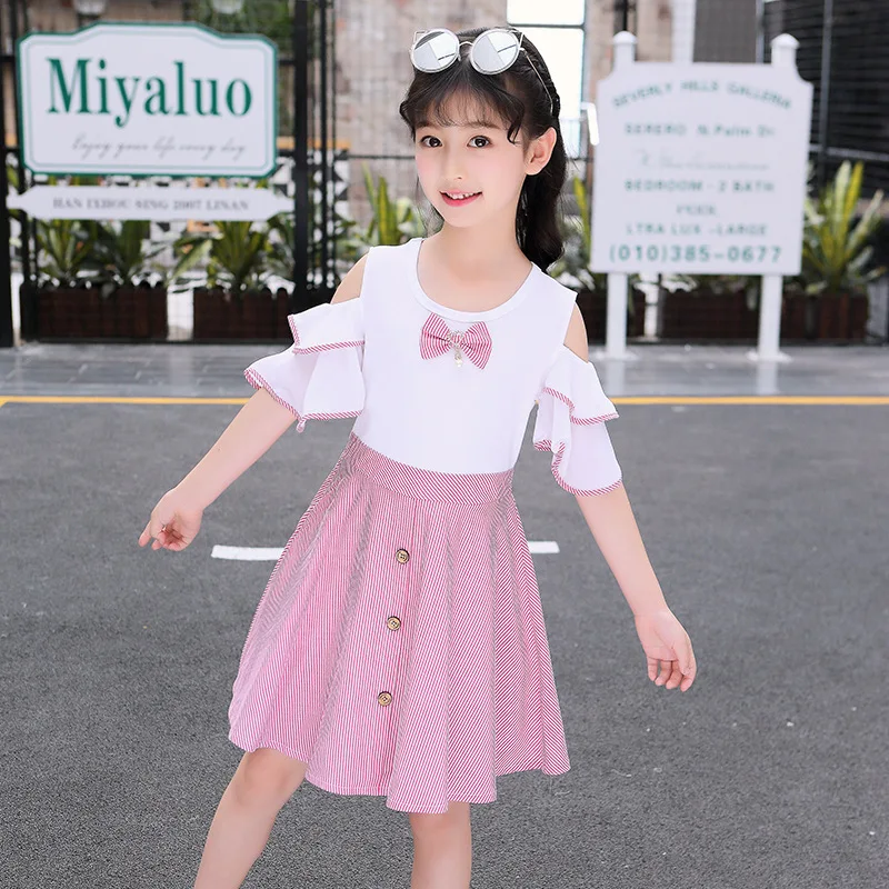 Summer Kids Dresses for Girls Stripe Dress Children Cotton Teenagers Princess Girls Clothes Birthday Dress 5 6 8 10 12 14 Years