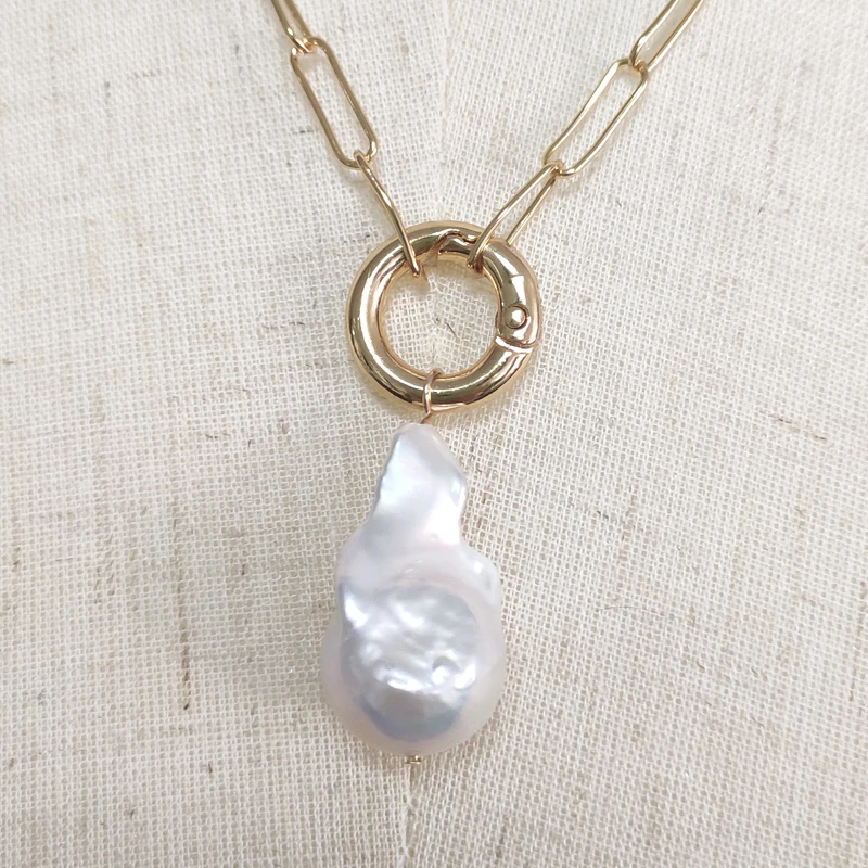 Женское ожерелье с подвеской из пресноводного жемчуга широкая цепочка золотого