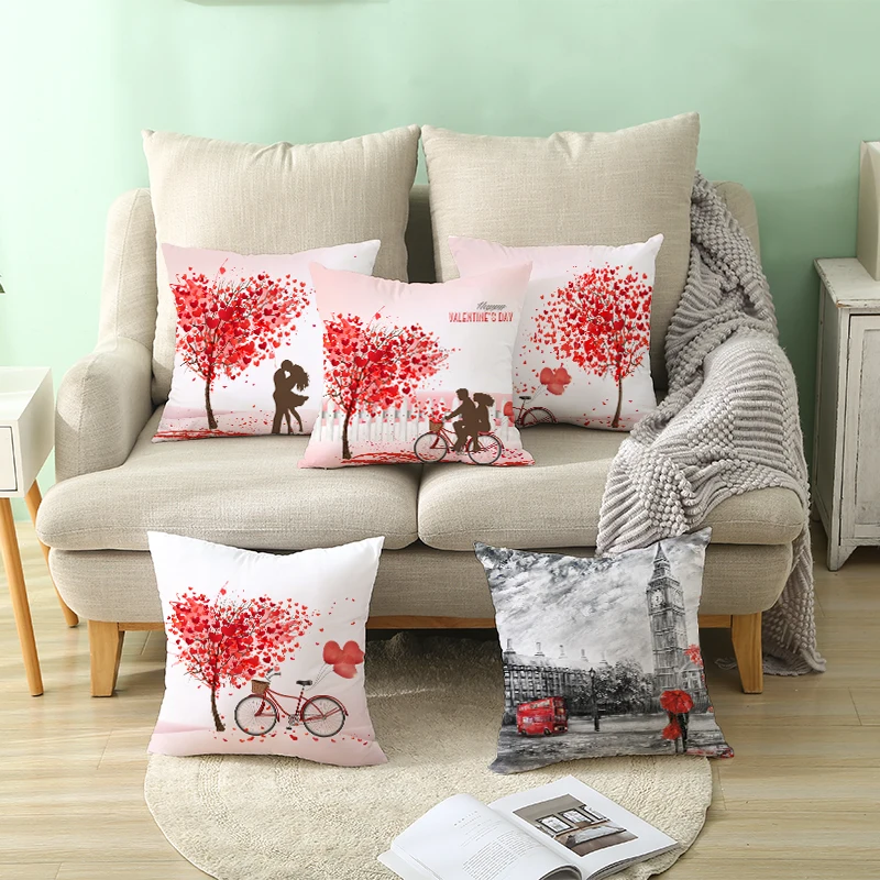 

Valentine's Day Cushion Cover Love Decorative Pillows for Sofa Throw Pillow Case Bed Pillowcases Living Room Red Rose Gift 45*45