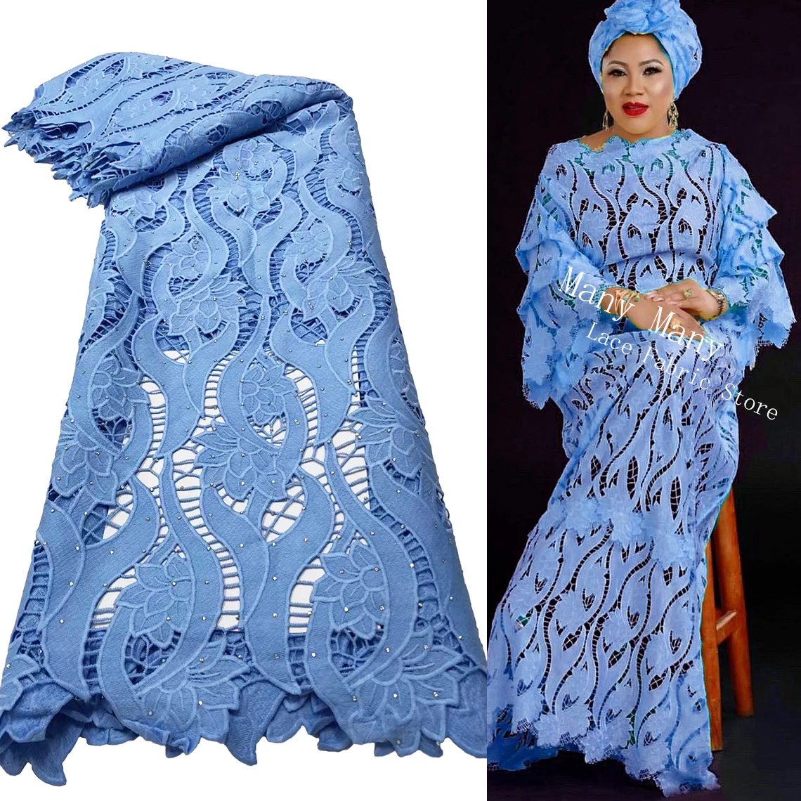 Оптовая цена! Небесно-голубое сухое кружево с камнями африканская Кения женское