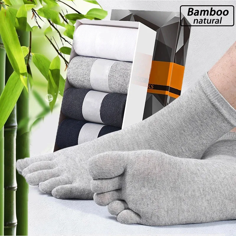 5 Pairs/Lot High Quality Bamboo Fiber Men's Five Toe Socks Set Spring Winter Business Black Tabi Short Socks for Male Big Size