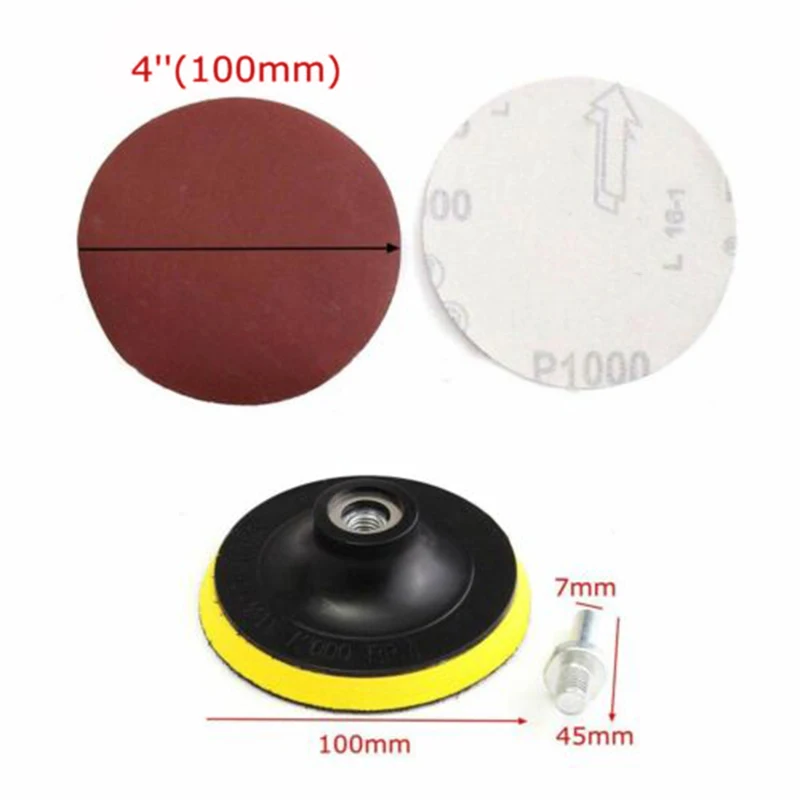 

1000 Grit 10x Sanding Disc Sandpaper Hook And Loop Grit+Drill Adapter+Backer Pad