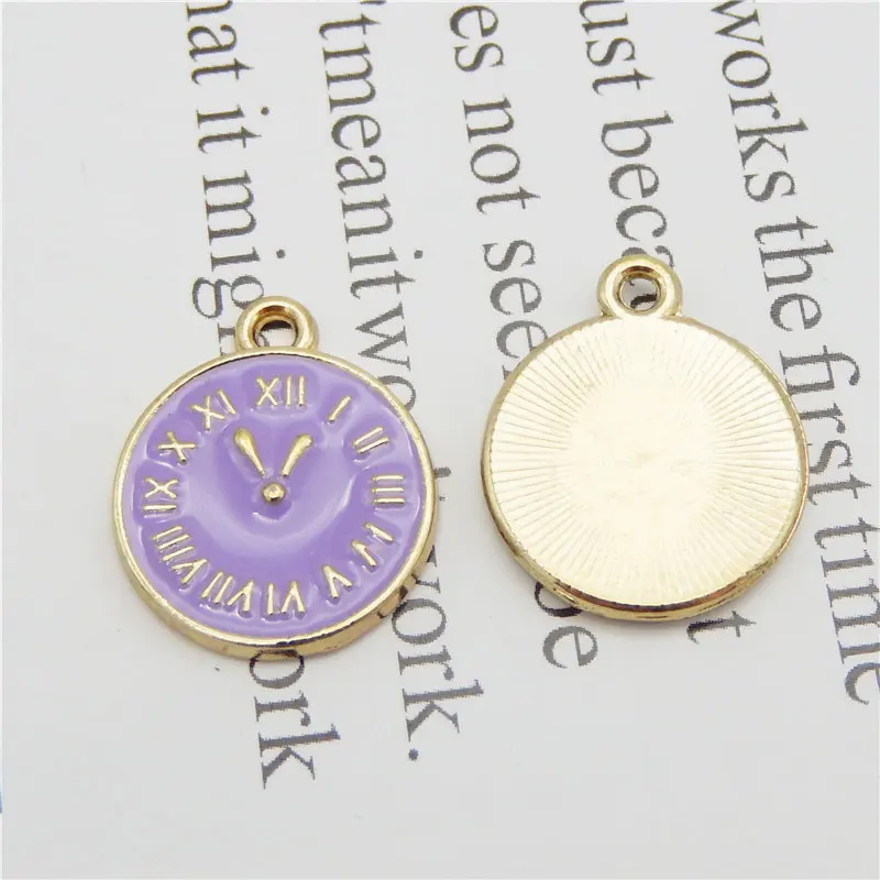 Julie Wang 15PCS Enamel Round Clock Charms Blue Pink Purple Gold Tone Clocks Bracelet Earrings Alloy Jewelry Making Accessory | Украшения и