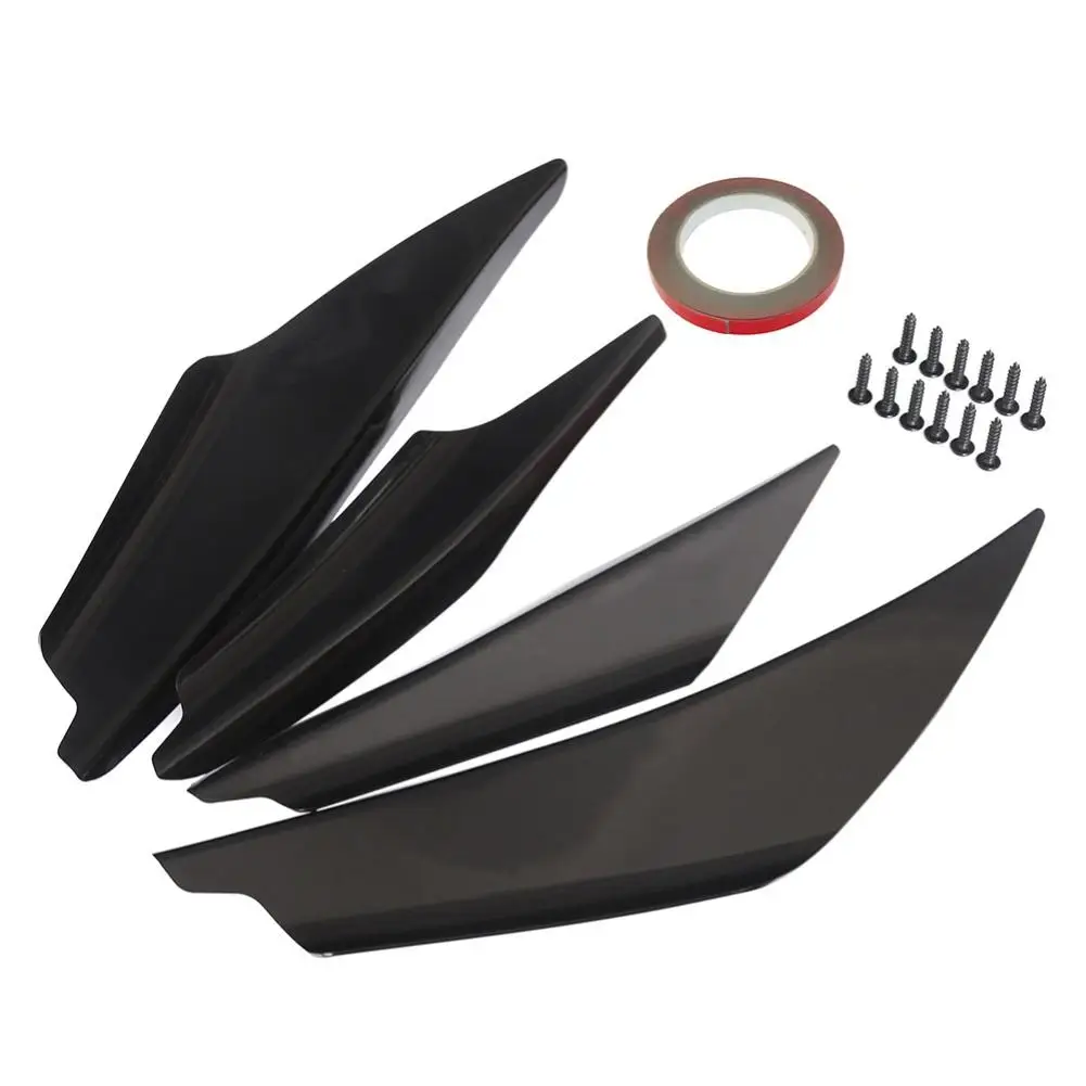

4Pcs/Set Black Front Bumper Spoilers Set Universal ABS Car Front Bumper Spoiler Vehicle Splitter Fin Accessories Auto Body Kit