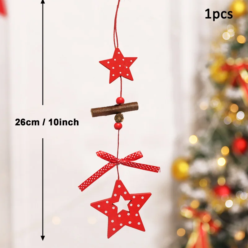 1pcs red star 50 шт., деревянные рождественские украшения, елочные украшения, Санта-Клаус, снеговик, олень, рождественские вечерние украшения для дома, подарок на год - Цвет: 1pcs red star
