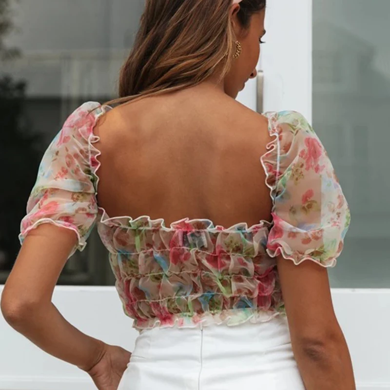 Женская прозрачная блузка с оборками Foridol винтажный прозрачный топ открытыми