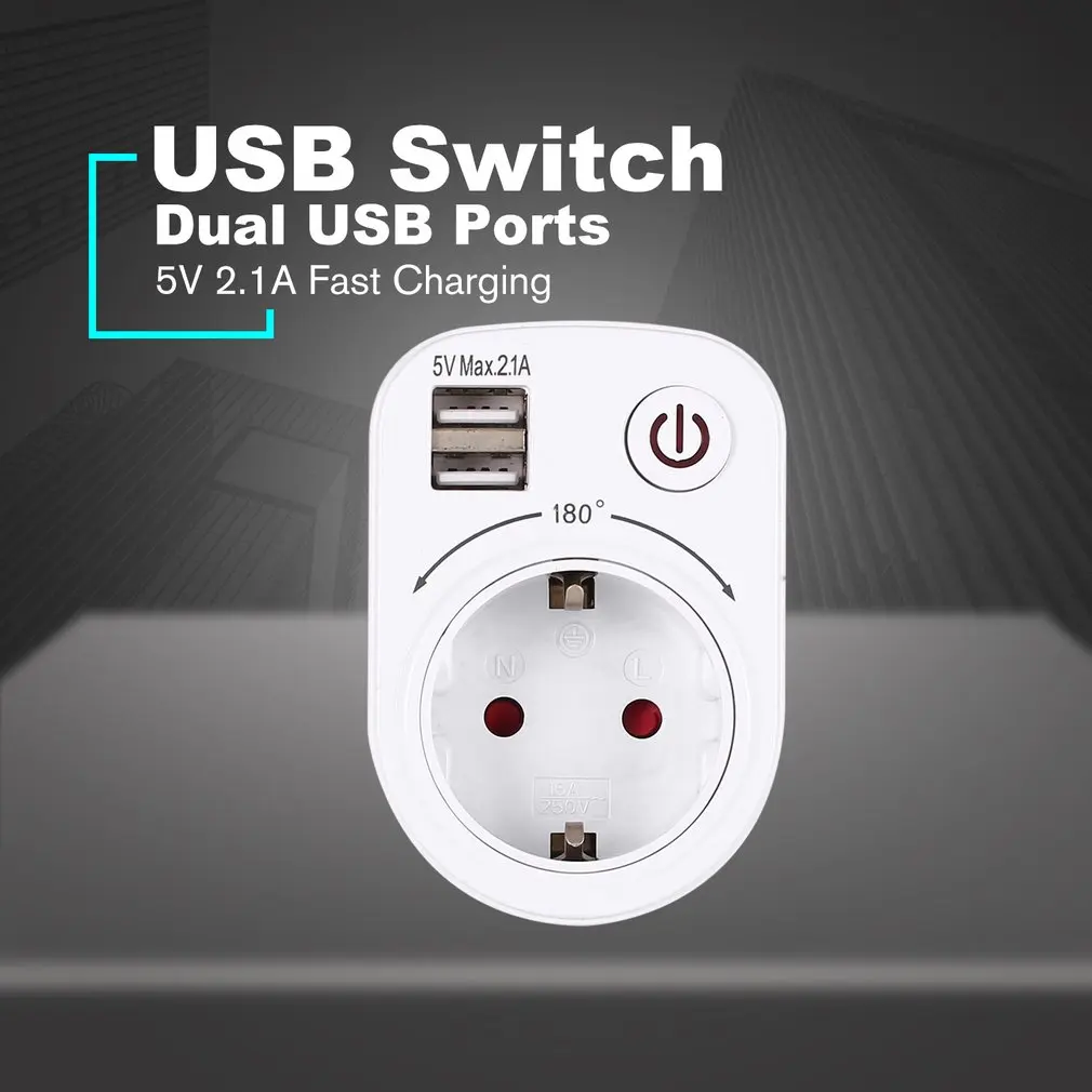 5V 2.1A Electric Dual USB Charger Adapter EU Plug Intelligent Plug-in Wall Socket Charging Power Switch Outlet Home Travel | Обустройство