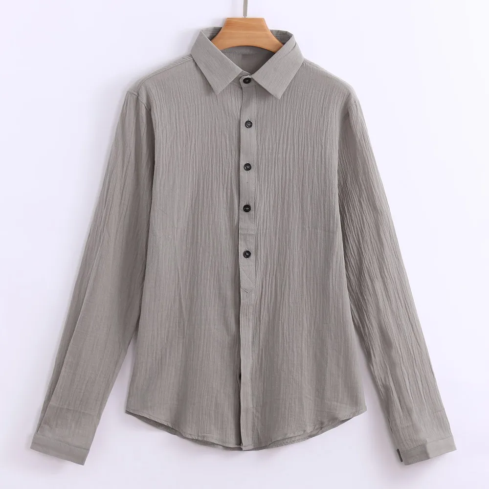 Мужская рубашка с длинным рукавом и открытой строчкой хлопковая льняная пляжная