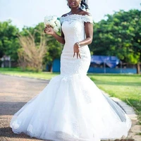 charming off shoulder african wedding dresses court train appliques lace garden mermaid bridal gowns