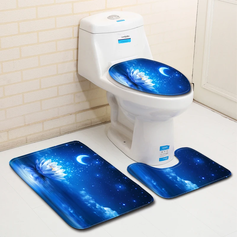 Red Flower Shower Curtain Bathroom Waterproof Set Pedestal Rug Lid Carpet Toilet Cover Bath Mat | Дом и сад