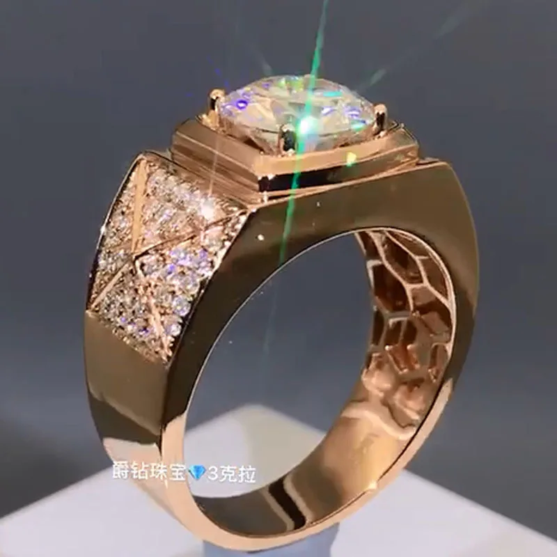 14K желтое золото 3 карат муассант кольцо с бриллиантом мужское роскошное 3D