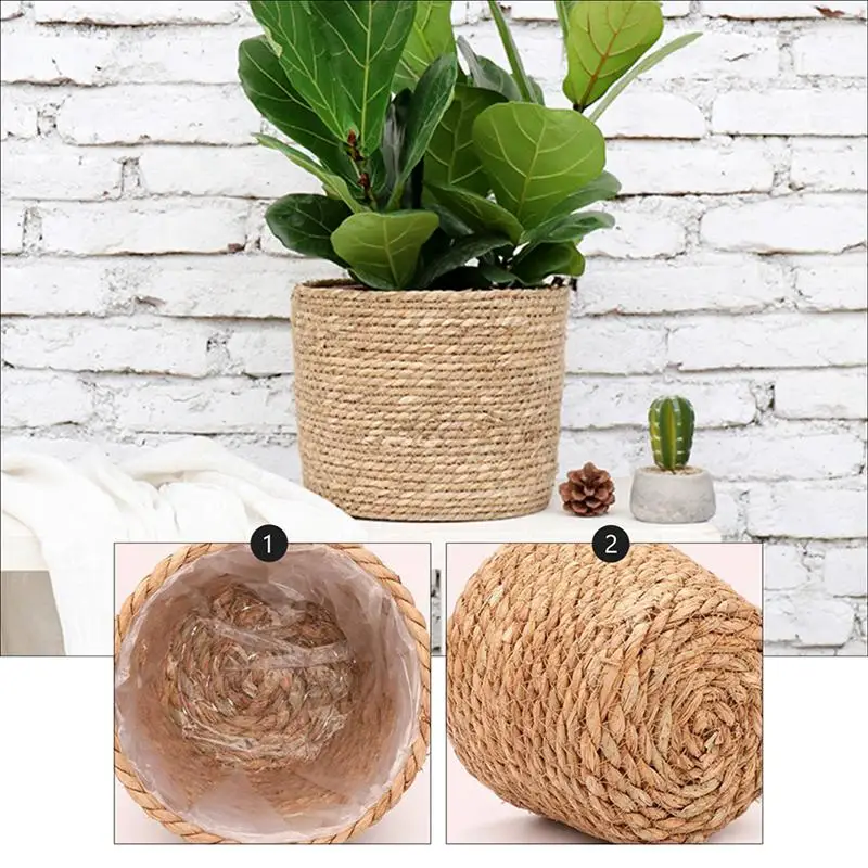 1pc Handmade Rattan Straw Flowerpot Container Green Potted Plant Holder Storage Basket Home Garden Decoration | Дом и сад